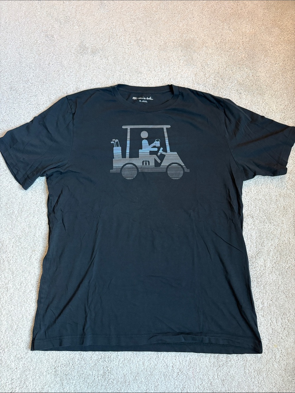 TravisMathew Black Tee with Gray Golf Cart Graphic